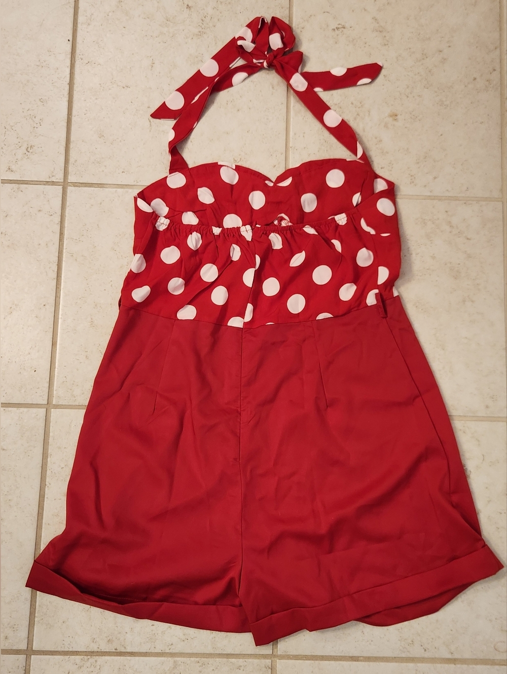 Retro Stage Womens Romper Halter Neck‎ Red White Polka Dots NWT Size 2XL #Y1270 - Picture 5 of 5